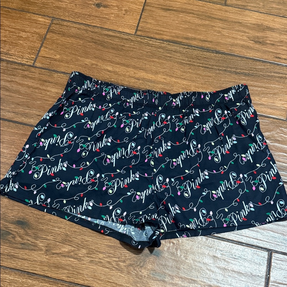 PINK Victoria's Secret Black Shorts with Multicolor Script